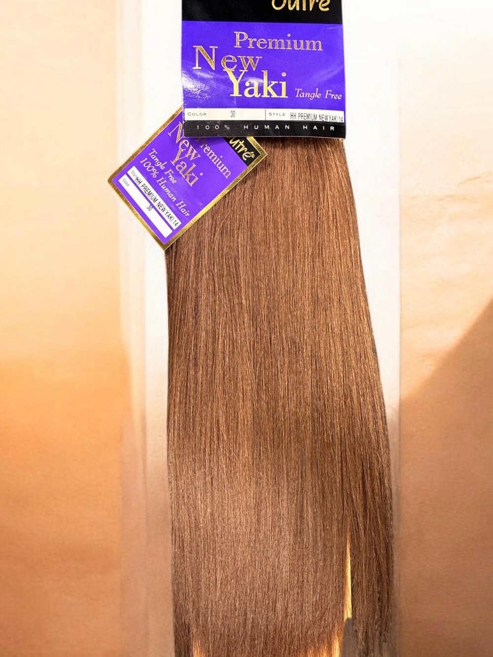 Premium New Yaki Straight Human Hair - Light Brown 14 Inch
